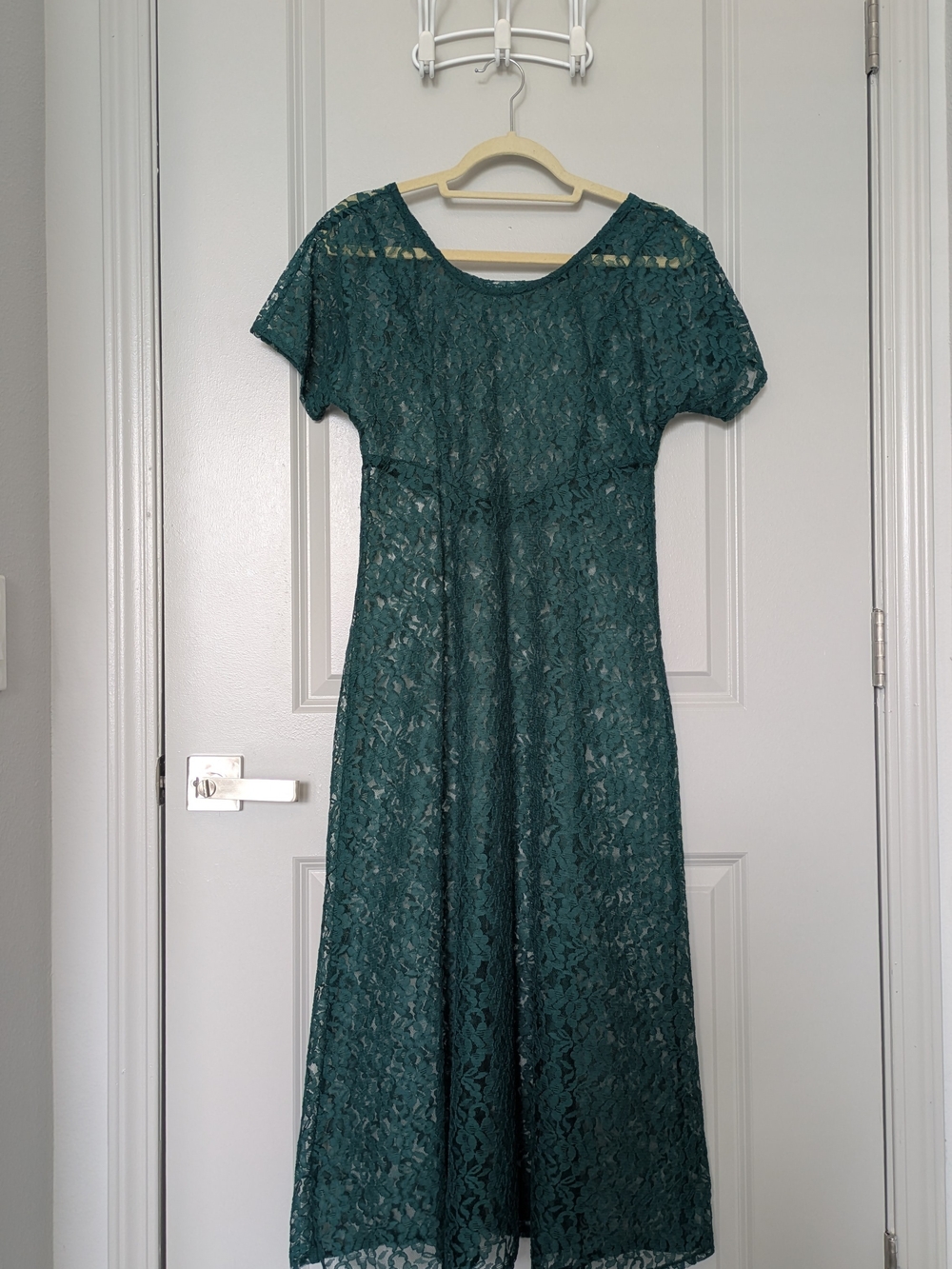 Women's Vintage Emerald Lace Overlay Dress